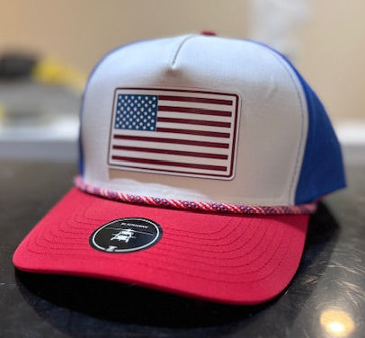 American Flag Acrylic Patch on Zapped Headwear Rope Hat
